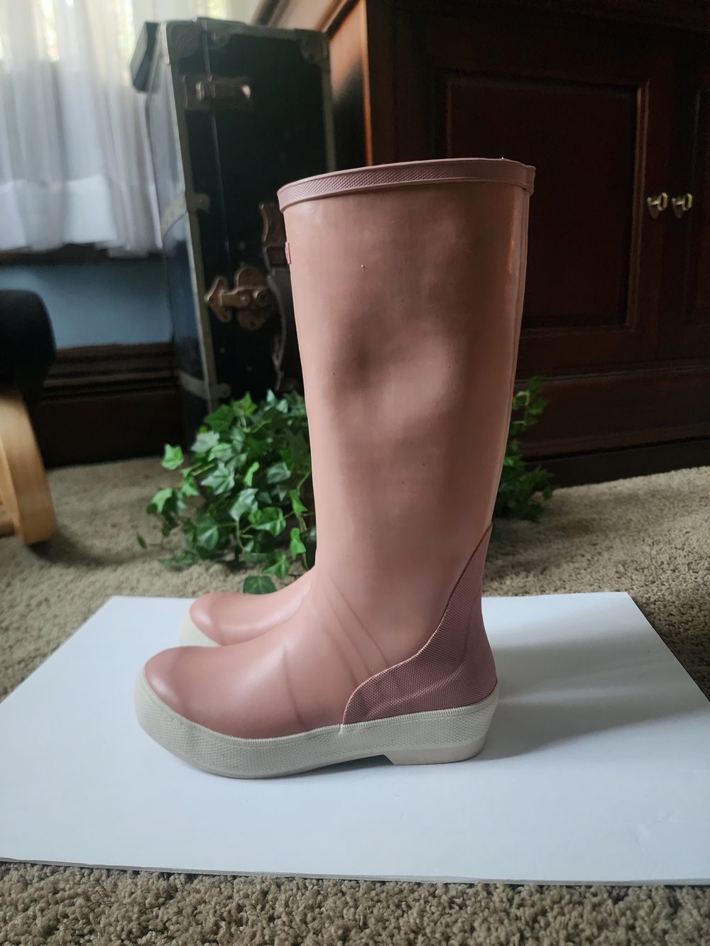 Women's Tall Blush Pink Waterproof Rain Boots with White Sole - Picture 3 of 15